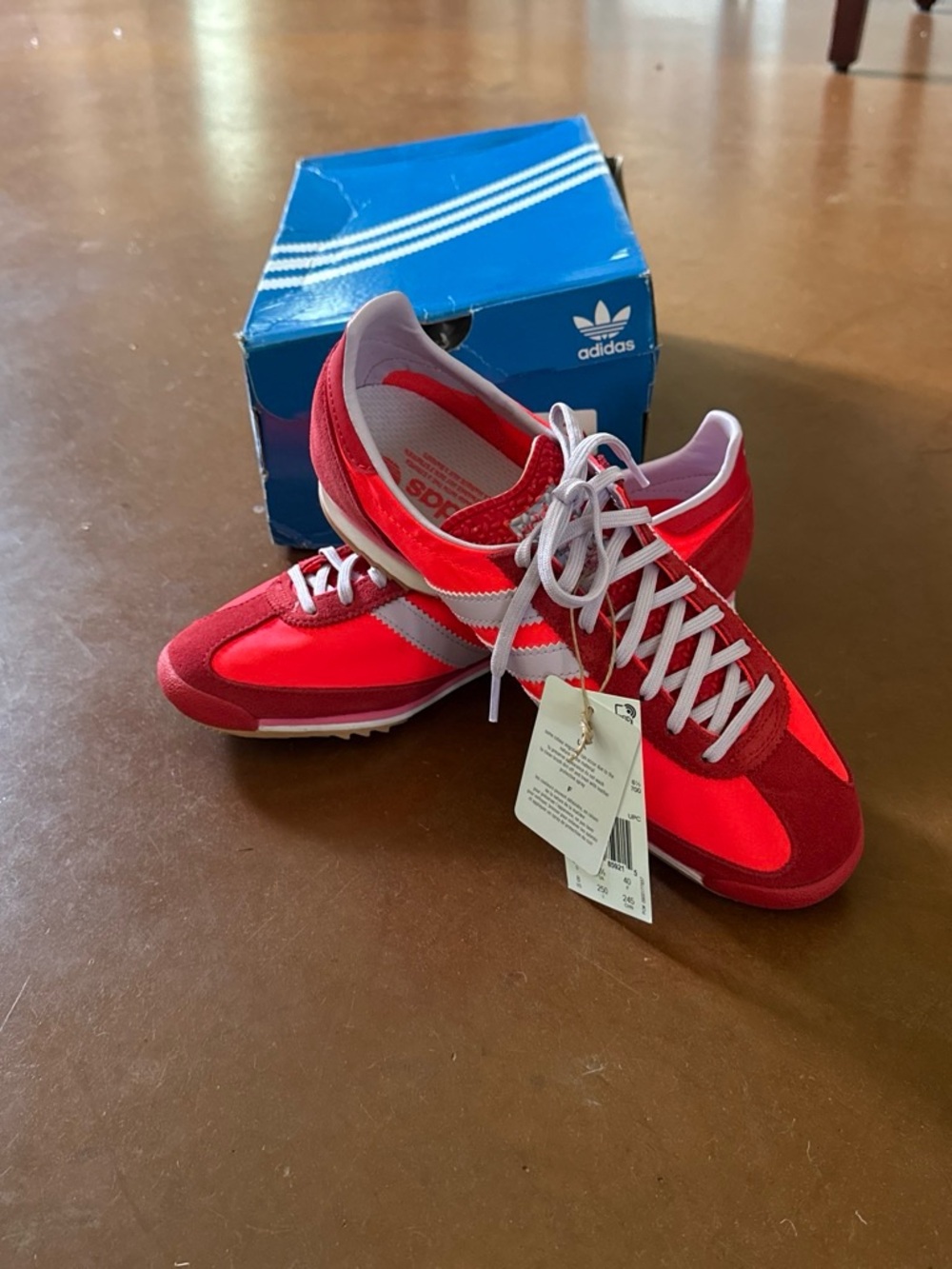 adidas Women’s Bright Red Retro Runner Sneakers with White Stripes